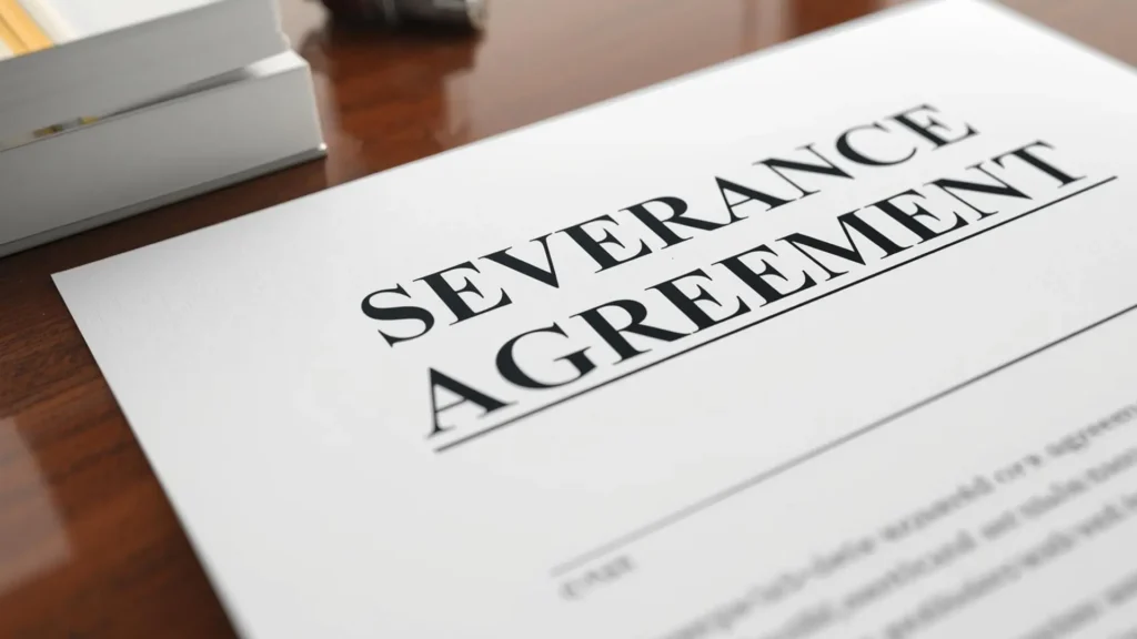 Lawyer reviewing severance agreement documents to protect employee rights before signing.